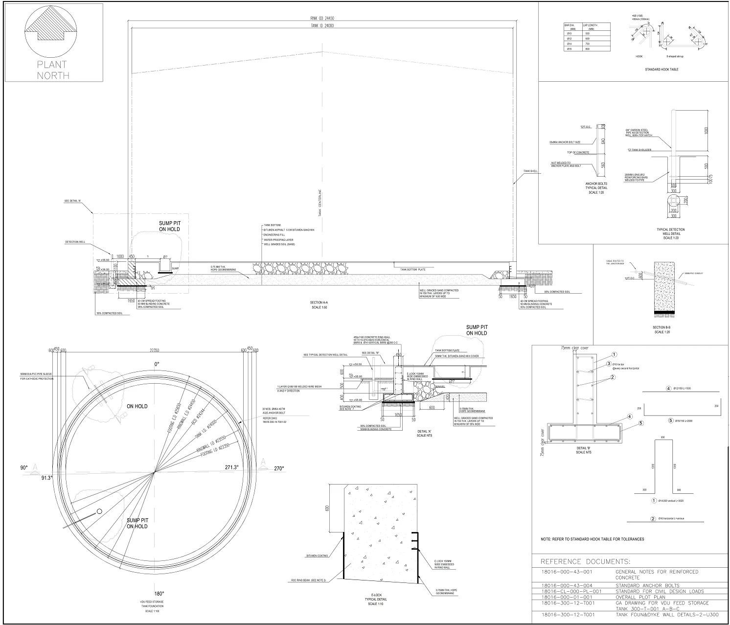 Tank temeli · plan, kesit ve detaylar